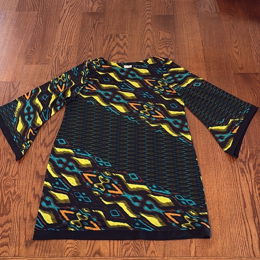 Soho Apparel Jersey stretch geometric casual dress bell long sleeves neon XL - Picture 11 of 11